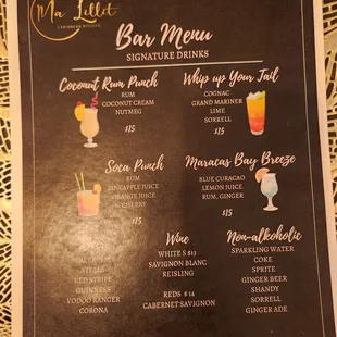 Bar menu