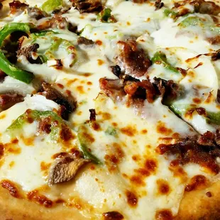 Gluten free philly cheese steak pizza