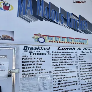 Menu and phone #