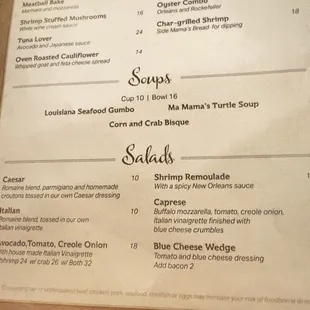 The menu