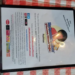 a menu for a restaurant