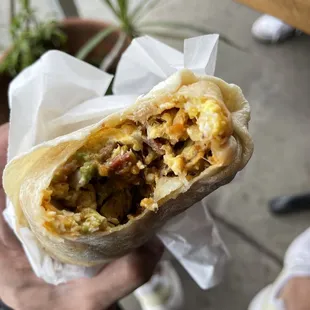 Breakfast burrito   (Bacon, Egg, Potatoes, Avocado) =