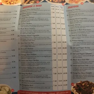 Menu prices - great place