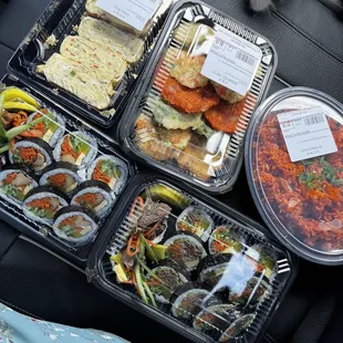 Gimbap, eggs roll, assorted patty, stir-fried kimchi