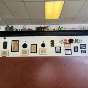 a view of a wall with various items on it