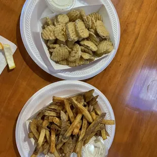 two plates of food on a table