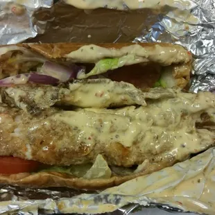 Fish fry sando. So messy but so good!