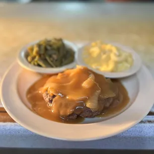 Hamburger steak lunch special with 2 sides $8.95