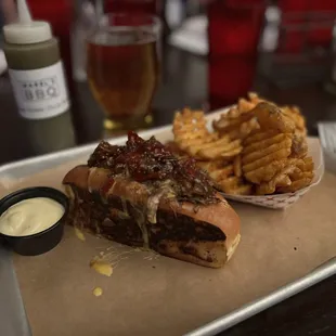 Again the brisket sandwich, waffle fries and garlic "aioli"