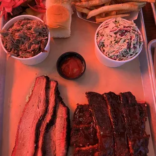 Triple Play (1/2 rack of ribs, pulled pork, sliced brisket)