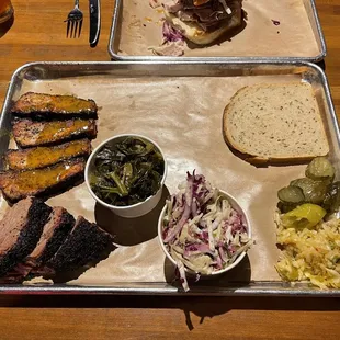 1/2 lb. Beef Brisket - Fatty &amp; Pork Belly with Hot Greens and Coleslaw