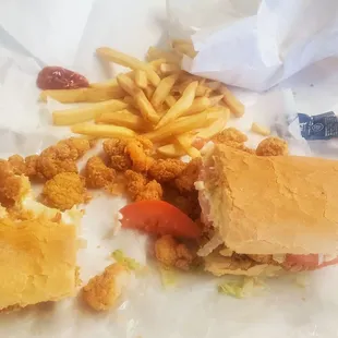 Shrimp Poboy and fries