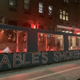 Outdoor seating with lights