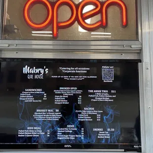 a menu in a window