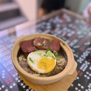 Ramen, spam and egg.