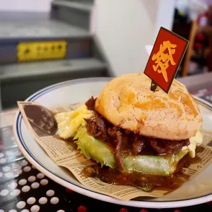 Satay Beef with Scrambled Egg in Pineapple Bun