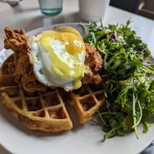 Chicken and waffles Benedict