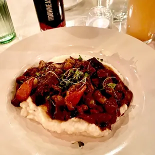 Bouef bourgignon on a cloud of garlicky whipped potatoes