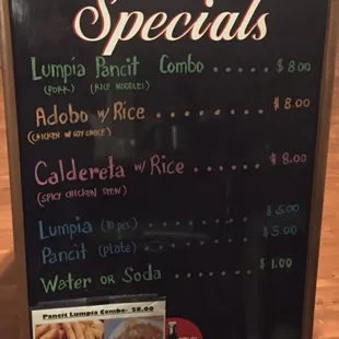 a menu for specials