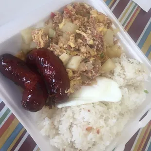 Garlic fried rice, longonisa, and corned beef. Oh and the free bfast egg :)