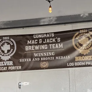 a banner hanging from the ceiling