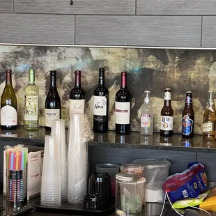 various bottles of wine on a counter