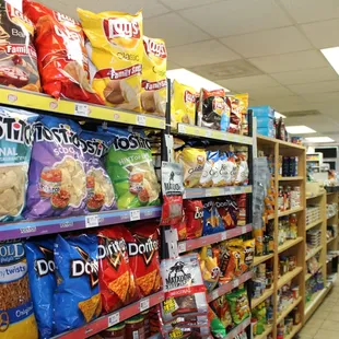 a variety of chips and snacks