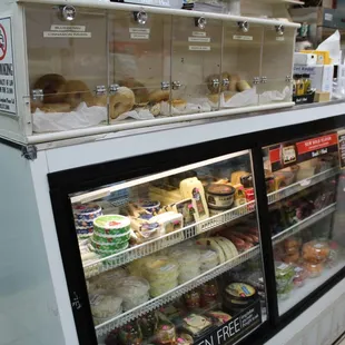 a display case filled with food