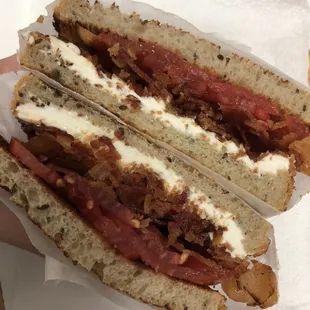 Bacon, tomato, and cream cheese on rye!!! So gooood!!!