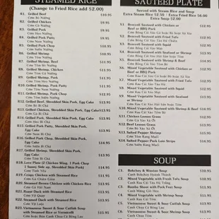Menu as of 5/25/22