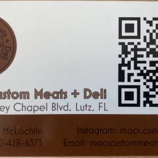 Mac&apos;s Custom Meats + Deli Business Card