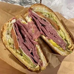 Cold Pastrami sandwich pressed