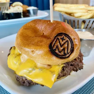a cheeseburger and fries
