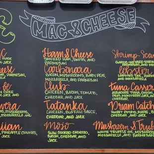a menu on a chalk board