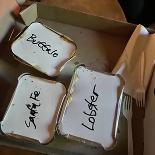 Small buffalo and Santa Fe, medium lobster. Way too much for 2!  Should have done the sampler. It would have been the perfect size.