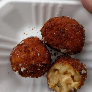 Deep Fried Amaze Balls. SO GOOD. I declined the available sauces and just applied salt/pepper and in the lid I made a Sriracha ketchup dip.