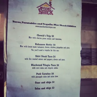 Specialty menu for Great Lakes Coffee&apos;s &quot;tacos and tequila&quot; night
