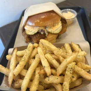 Macaco sandwich and Parmesan garlic fries