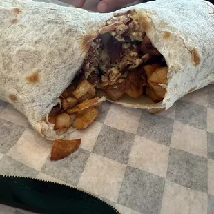 Breakfast burrito with bacon
