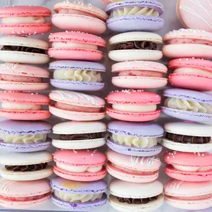 a variety of colorful macarons