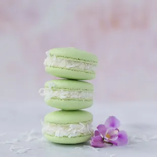 Pandan coconut macarons