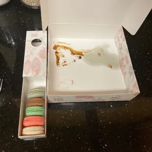 a box of macarons on a table