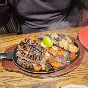 Steak and shrimp fajitas