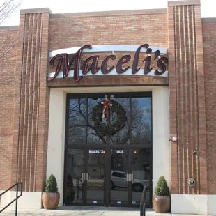 Front of Building decorated for the holidays