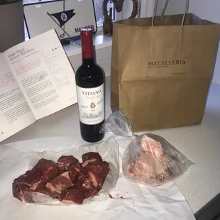 Stew meat, wine and marrowbones