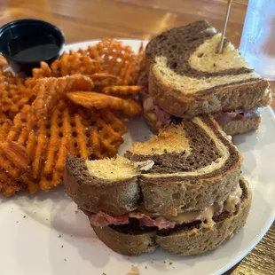 Classic Reuben and Sweet Potato Waffle fries