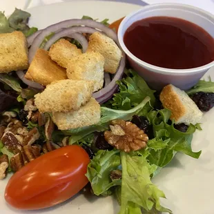 Small spring salad with raspberry vinaigrette