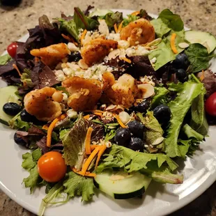 Blueberry feta salad with grilled shrimp