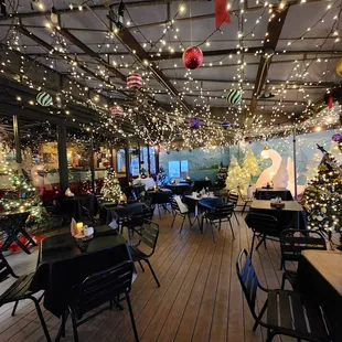 Outdoor bar seating area Dec 2023