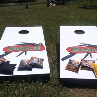 Cornhole on our beautiful patio